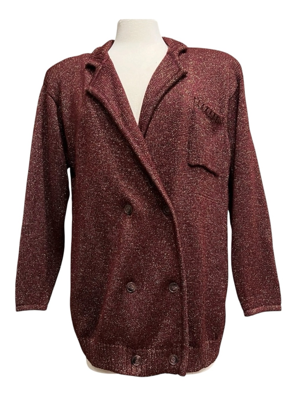 Liz Claiborne Cardigan Sweater S Burgundy Bronze Shimmer Metallic